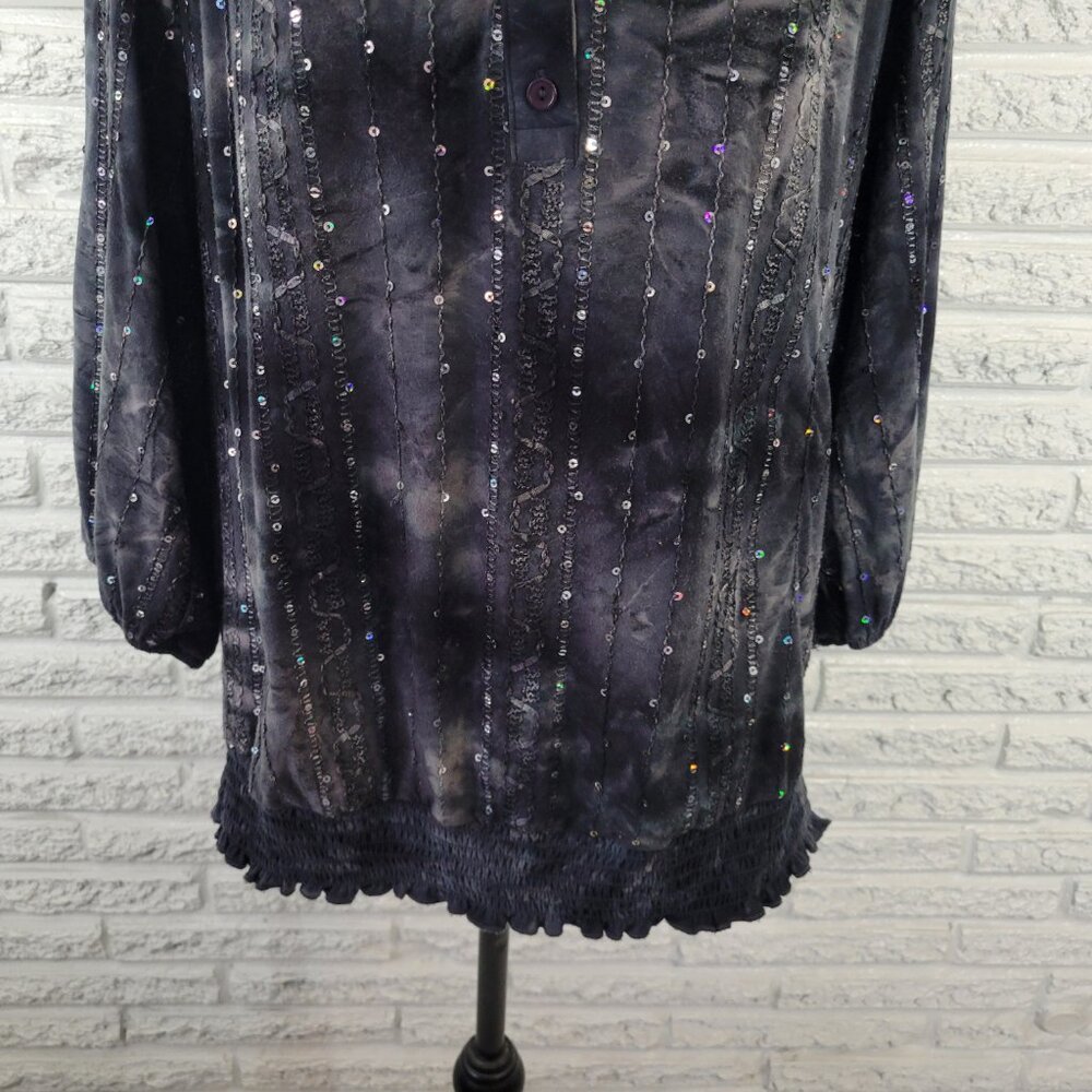 Dressbarn XL Peplum Top Black Sequin Embroidered 3/4 Sleeve Plus Size BLA155E - Picture 4 of 9
